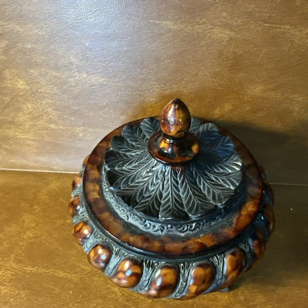 Vintage Rare Ornate Decorative Lidded Makeup Powder Vanity Container or Trinkets